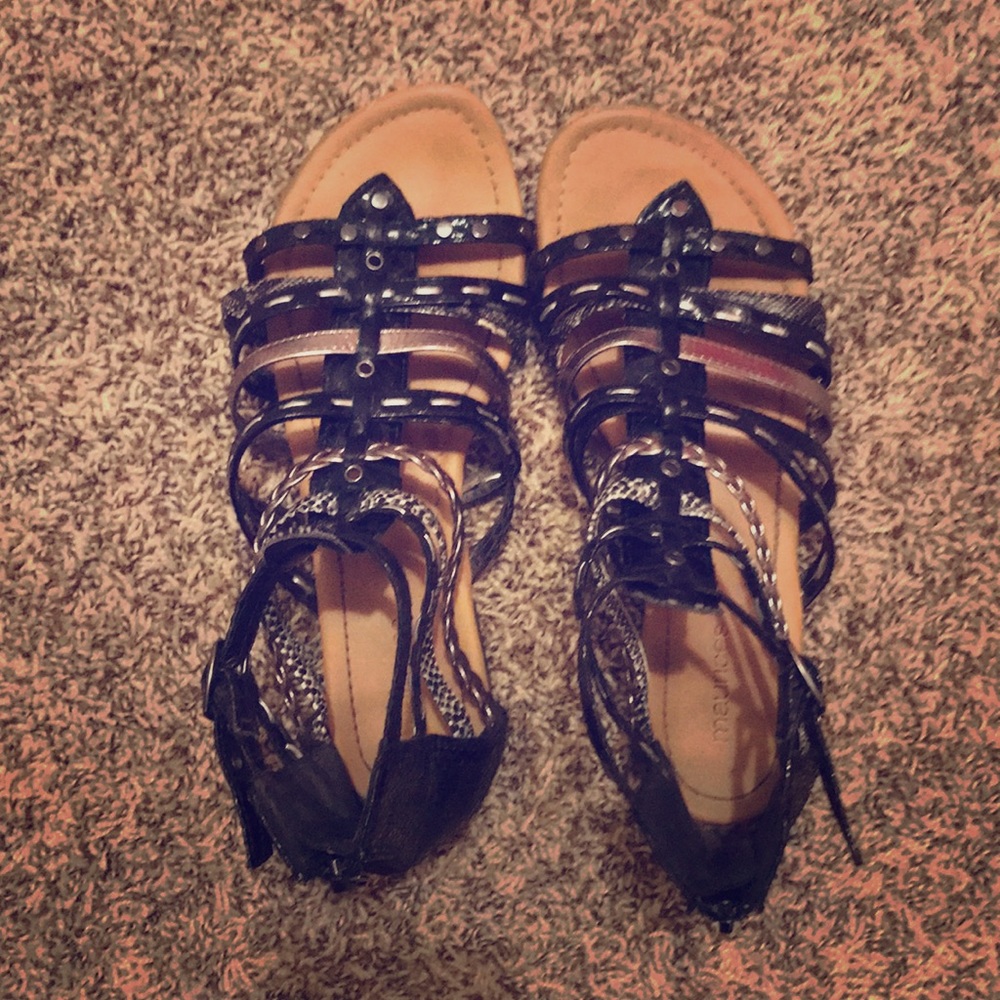 Black and snake skin sandals